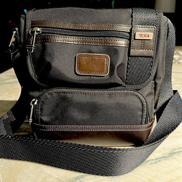 TUMI CROSSBODY BAG, DARK BROWN AND BLACK - Picture 1 of 8